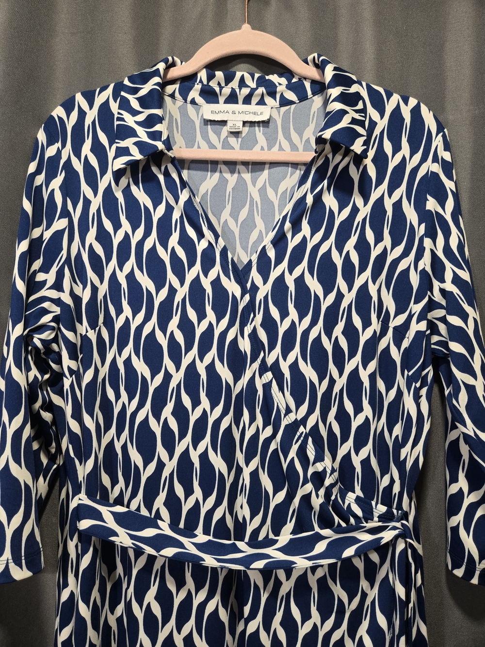 Emma & Michele Blue and White Long Sleeve Wrap Dress